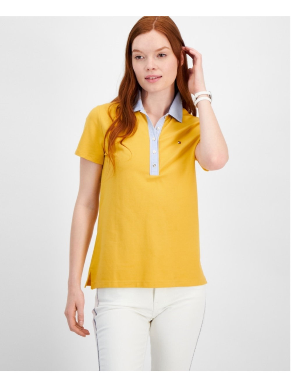 Tommy Hilfiger Extra Large Yellow & Striped-Collar Polo Short Sleeve Top NWT